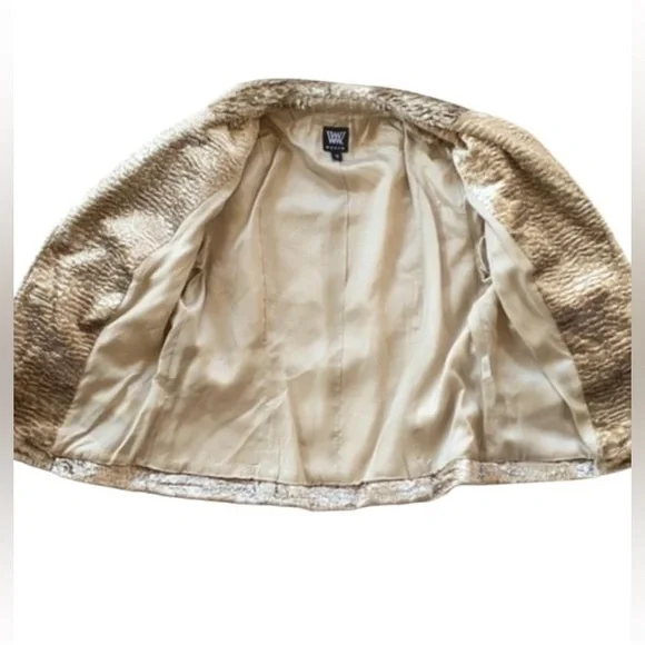 Worth New York Champagne Faux Fur Textured Blazer Jacket Size 12 Made in USA - Picture 3 of 12